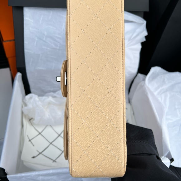 Chanel Medium Classic Flap Beige Caviar Silver Hardware - Picture 12 of 13